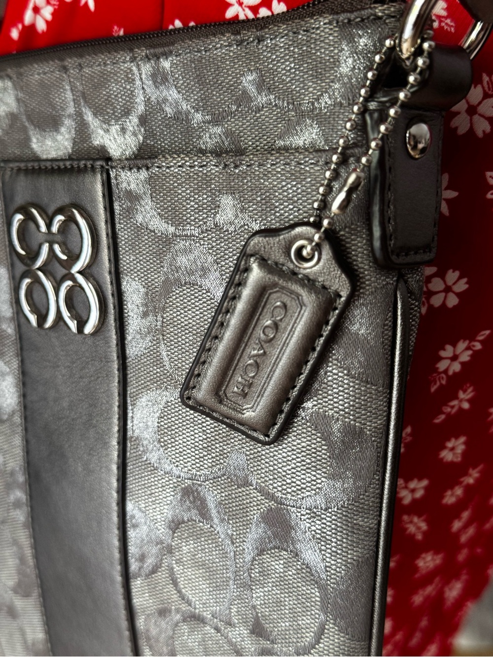 Coach Gray Signature Crossbody Bag Silver Metallic Jacquard Y2K Mini Purse - Picture 3 of 10